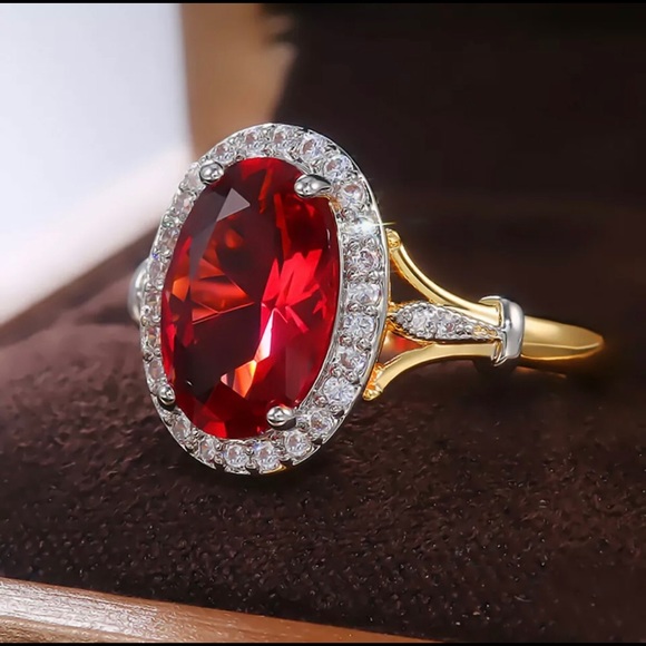 Huitan Jewelry - 18kt Gold Plated Ruby Ring